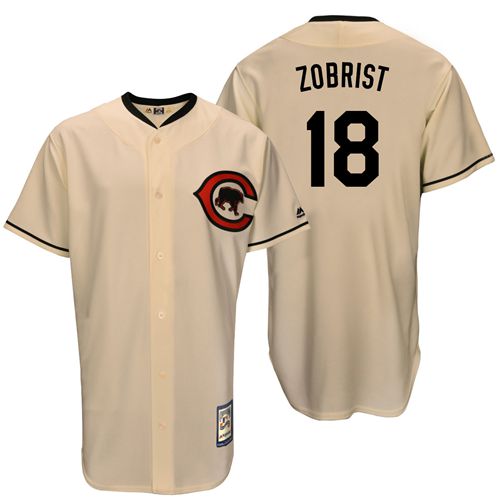 Mitchell And Ness Cubs #18 Ben Zobrist Cream Throwback Stitched MLB Jersey - Click Image to Close